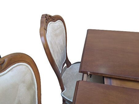 Masa-sandalye  KLASİK Model Kayın torna Aslan Lükens iskelet 4 adet Parlak Ceviz ORTA Açıl  El Yapım