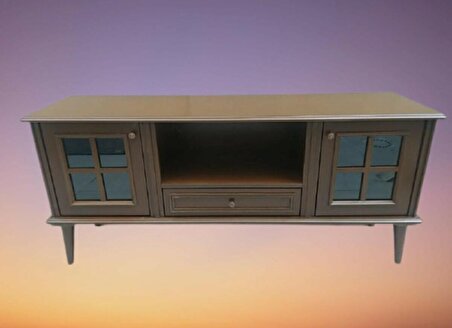 Bengi Tv Sehpası Windovs Model Pencere Ahşap Gürgen Retro Ayak Ceviz Renk 150 cm El Yapımı