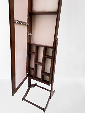 Bengi Takı Dolabı Boy Aynası Ahşap Parlak Ceviz Natüre Klasik Mobilya MDF Aksesuar Askılık El Yapım