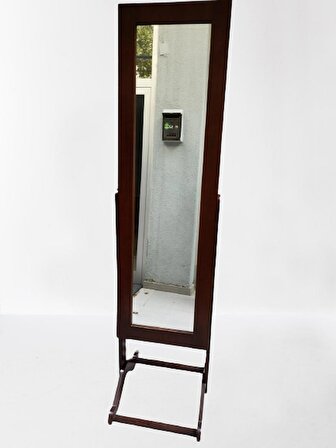 Takı 19322 Dolabı Boy Aynası Ahşap Parlak Ceviz Natüre Klasik Mobilya MDF El Yapı