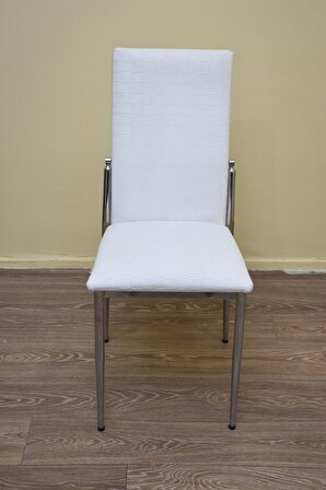 Sandalye 19708 Gözde Model metal transmisyon nikelaj Beyaz Kumaş El Yapım