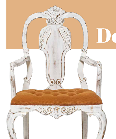 Bengi Sandalye Zus176 Klasik Model Oyma Sırtlık-Ayak Kayın Retro İskelet Beyaz Renk Şönil Kumaş El Yapım