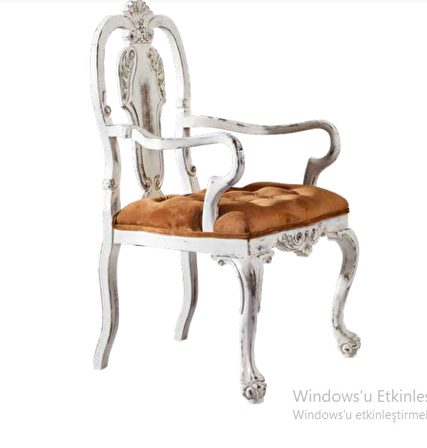Bengi Sandalye Zus176 Klasik Model Oyma Sırtlık-Ayak Kayın Retro İskelet Beyaz Renk Şönil Kumaş El Yapım