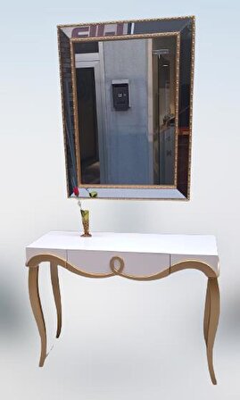 Dresuar CNC Kabartma Model Hayal Ayna Gold beyaz Uyumu Ahşap MDF Kayın Ayak El yapımı