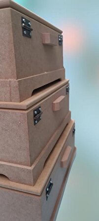 Hobi Dekoratif Model 3lü Makyaj Kutu Set Ahşap HAM MDF El Yapımı
