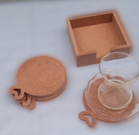 Hobi Dekoratif Yuvarlak Model Kalpli Ahşap MDF Çay Tabak Altı Set El Yapımı 