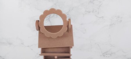 Hobi Dekoratif Makyaj Kutu HAM Model Papatya Aynalı 2 Çekmece El Yapımı