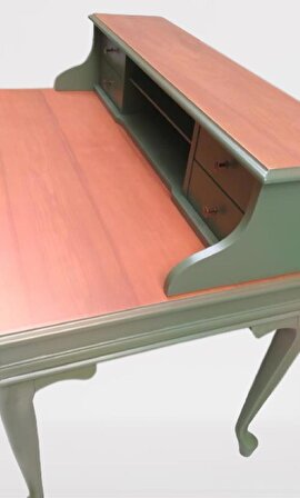Çalışma masa klasik kayın aslan ayak kütüphaneli 5 çekmece Parlak lake ceviz yeşil kutuda sevk el yapım