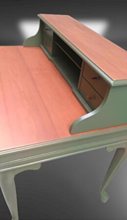 Çalışma masa klasik kayın aslan ayak kütüphaneli 5 çekmece Parlak lake ceviz yeşil kutuda sevk el yapım