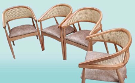 Sandalye İnci Hasır Model Tam Kolçak Meşe renk Geniş Oturum El Yapım