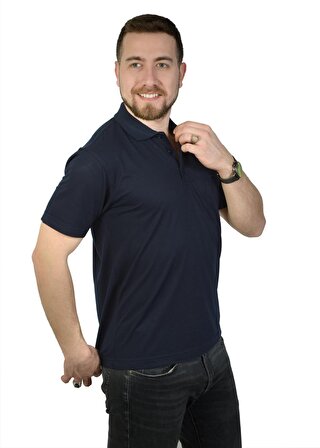Erkek Polo Yaka Lacivert Pike Kumaş Klasik Kesim  Düz T-Shirt