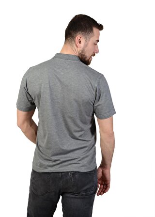 Erkek Polo Yaka Gri Pike Kumaş Klasik Kesim Düz T-Shirt