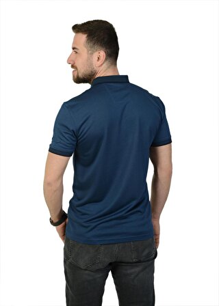 Erkek İndigo  Polo Yaka Düz T-Shirt Cepsiz Regular Rahat Kesim