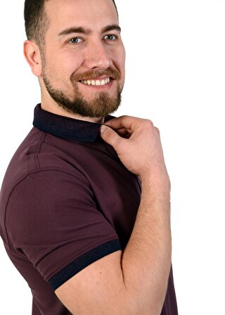 Erkek Bordo Polo Yaka %100 Pamuk Düz T-Shirt Regular Rahat Kesim