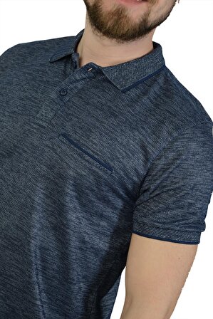 Erkek Lacivert Polo Yaka Düz T-Shirt Klasik Kesim