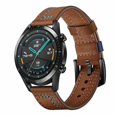Megafox Galaxy Watch 5/5 Pro 40-44-45mm 20mm Uyumlu Deri Kordon Dikişli Dizayn Spor Tasarım Bileklik