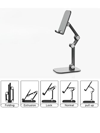 Kademeli Katlanabilir Masaüstü Telefon Tablet Standı Siyah