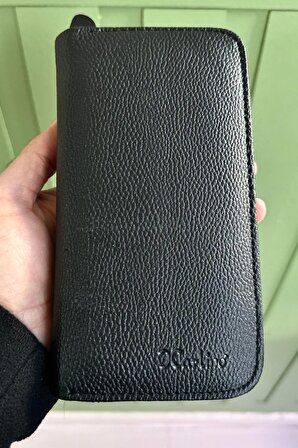 Erkek deri cüzdan siyah uzun pörtföy telefon bölmeli kartlık unisex