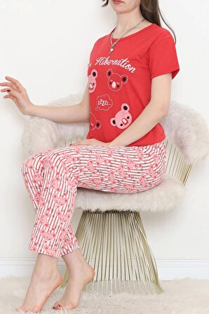 Süprem Kısa Kol Pijama Takımı Kırmızıdesenli