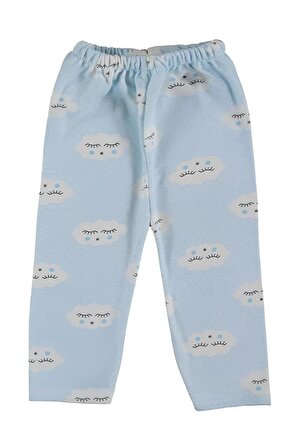 %Pamuk Bulut Desenli Yakalı Bebek Alt Üst Pijama Takım 0-6 Ay