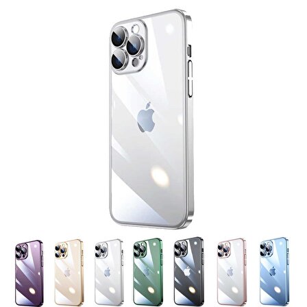 İphone 14 Pro Max Darbe Emici Şeffaf Kenarları Renkli Sert Lazer Lensli Kılıf