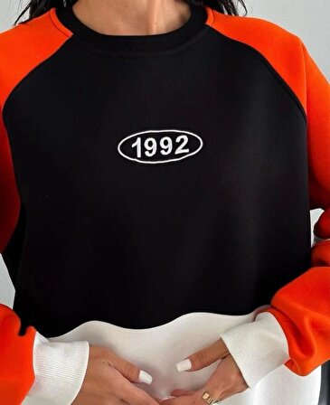 1992 Baskılı siyah Oversize Sweatshirt