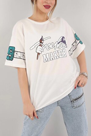 Beyaz Trouble Maker Tshirt