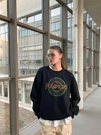 Pumpkins Siyah Oversize Sweatshirt