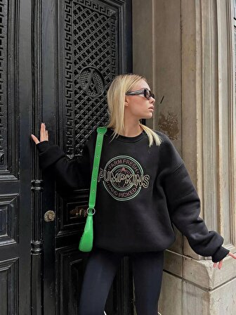 Pumpkins Siyah Oversize Sweatshirt