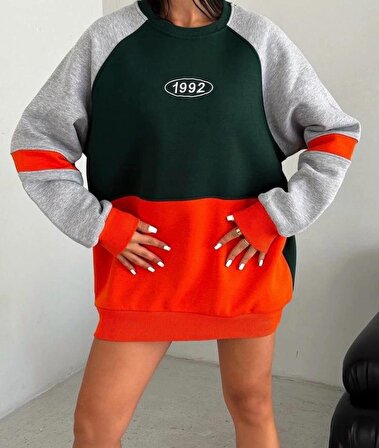 1992 Baskılı yeşil Oversize Sweatshirt