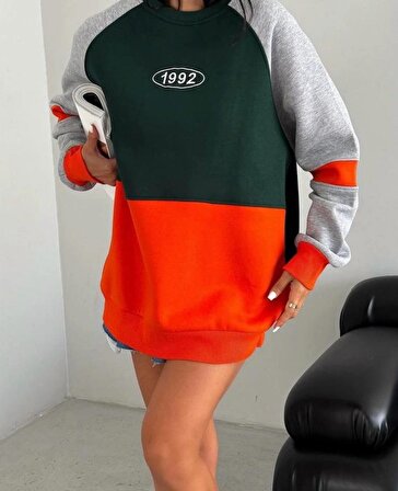 1992 Baskılı yeşil Oversize Sweatshirt