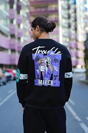 Siyah Trouble Maker Oversize Sweatshirt