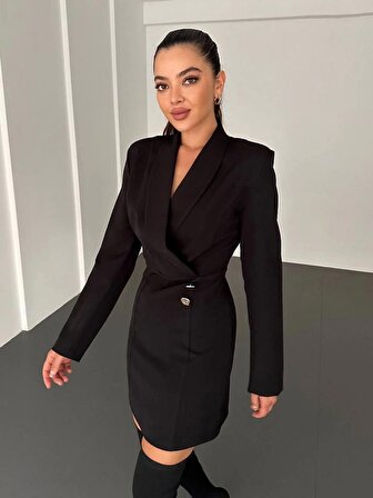 Kadın Şal Yaka Siyah Mini Ceket Elbise