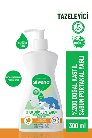 Siveno %100 Doğal Sıvı Kastil Sabun Portakal Yağlı Yoğun Nemlendirici Arındırıcı Bitkisel Vegan 300 ml