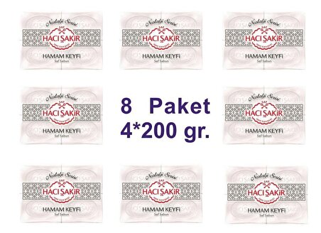 8 Paket Hacı Şakir Hamam Keyfi Saf Sabun 200 gr x 4'lü