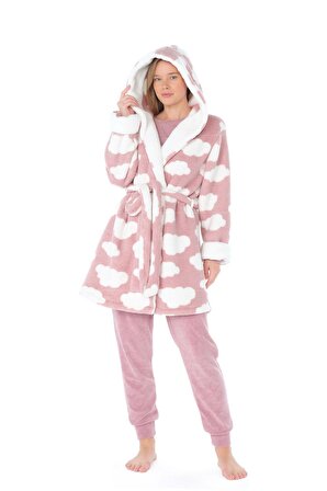 Kadın Bulut Desenli 3'lü Pijama Takımı