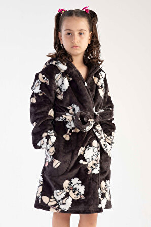 Kız Çocuk Siyah Kapşonlu Uzun Kol Cepli Pijama Takımı