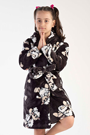 Kız Çocuk Siyah Kapşonlu Uzun Kol Cepli Pijama Takımı