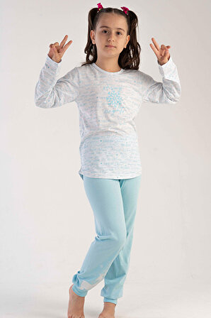 KIZ CKız Çocuk Ekru Pamuklu O Yaka Uzun Kol Eteği Oval Manşetli Pijama Takımı