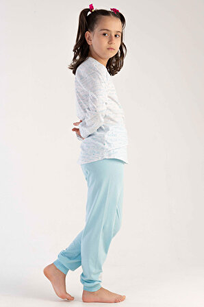 KIZ CKız Çocuk Ekru Pamuklu O Yaka Uzun Kol Eteği Oval Manşetli Pijama Takımı