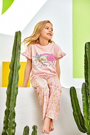 Kız Çocuk Gökyüzü Desenli Pijama Takımı