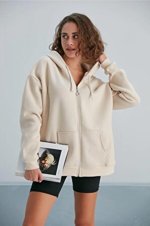 Kadın Oversize Kapüşonlu Polar Ceket