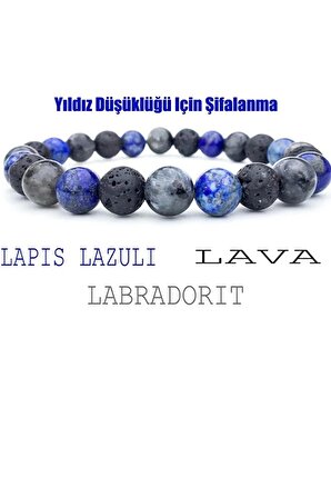 Öğrenci Doğal Lapis Lazuli,lava ,labradorit Yıldız Düşüklüğü Için Şifalanma Bileklik 8mm