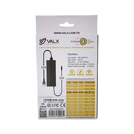 Valx LA-19055 19V 4.74A 90W 5.5x2.5 Laptop Adaptör