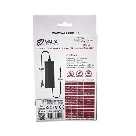 Valx LA-19564 19.5V 4.7A 90W 6.5x4.4 Laptop Adapt