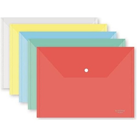 Çıtçıtlı Zarf Dosya A4 Şeffaf Renkli Dosya- 5 Adet