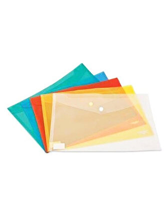 Çıtçıtlı Zarf Dosya A4 Şeffaf Renkli Dosya- 5 Adet