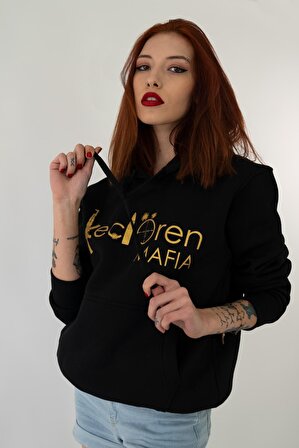 KEÇİÖREN MAFIA Kapşonlu Siyah Unisex Sweatshirt Hoodie Polar - LARGE