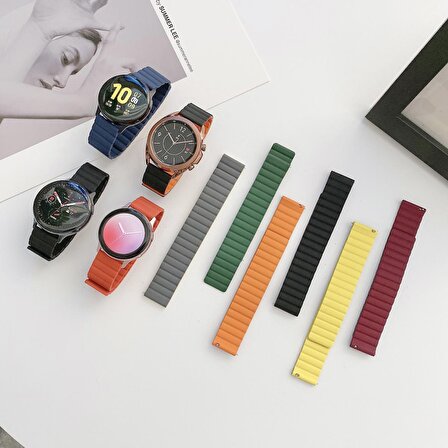 Megafox Samsung Galaxy Watch Active Uyumlu Mıknatıslı Kordon Suni Deri Tasarımlı Çift Renkli Kayış