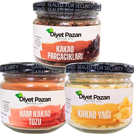 Ham Kakao Tozu 150 Gr-Kakao Parçacıkları 150 Gr-Kakao Yağı 180 Gr 3'lü Set (ÇİKOLATA SETİ)